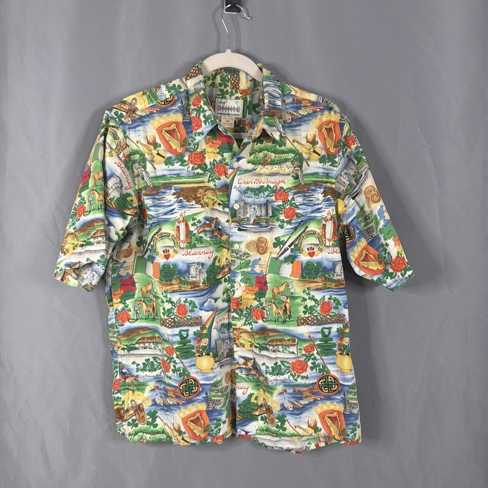 Reyn Spooner Shirt Mens Medium Cotton Ireland Hawaiian Aloha Map St Patricks Vtg